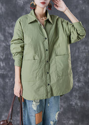 Green Oversized Cotton Shirts Pockets Side Open Fall