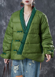 Green Patchwork Fine Cotton Filled Chinese Style Coats Chinese Button Winter