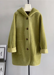 Green Pockets Woolen Hooded Jacket Wear On Both Sides Winter