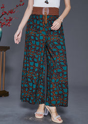 Green Print Chiffon Wide Leg Pants Draping Fall