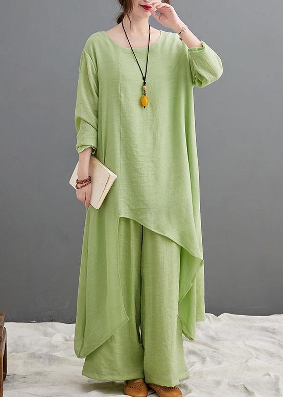 Green Suit Spring Long Top Casual Wide Leg Pants Two Pieces - bagstylebliss