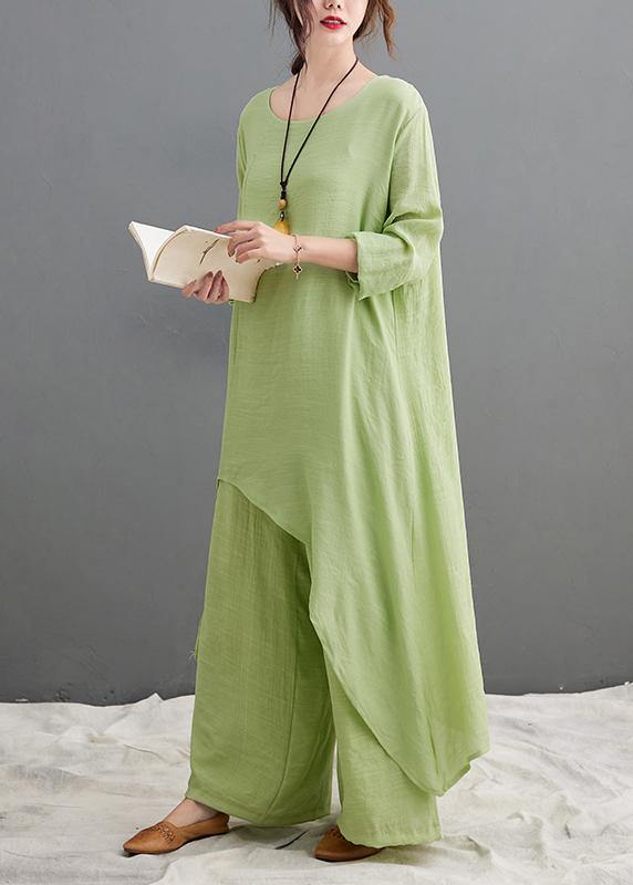 Green Suit Spring Long Top Casual Wide Leg Pants Two Pieces - bagstylebliss