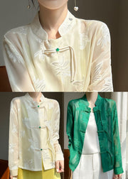 Green Tulle UPF 50+ Top Embroidered Chinese Button Fall