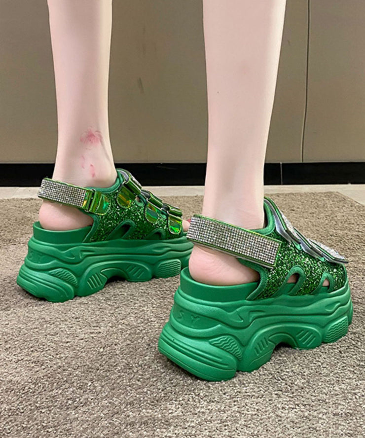 Green Zircon Sequins Splicing Casual Peep Toe Platform Sandals