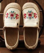 Grey Embroideried Flats Cotton Linen Fabric Boutique  Flat Feet Shoes - bagstylebliss