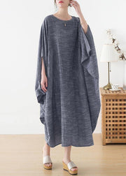 Grey O-Neck Bat Sleeve Large Spring Summer Cotton Dress - bagstylebliss