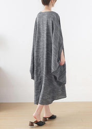 Grey O-Neck Bat Sleeve Large Spring Summer Cotton Dress - bagstylebliss