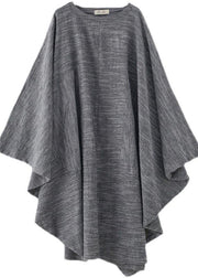 Grey O-Neck Bat Sleeve Large Spring Summer Cotton Dress - bagstylebliss