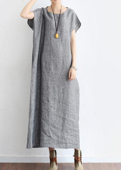 Grey O Neck Summer Cotton Hemp Dress - bagstylebliss