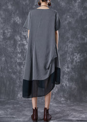 Grey Patchwork Chiffon Party Dress Asymmetrical Striped Summer