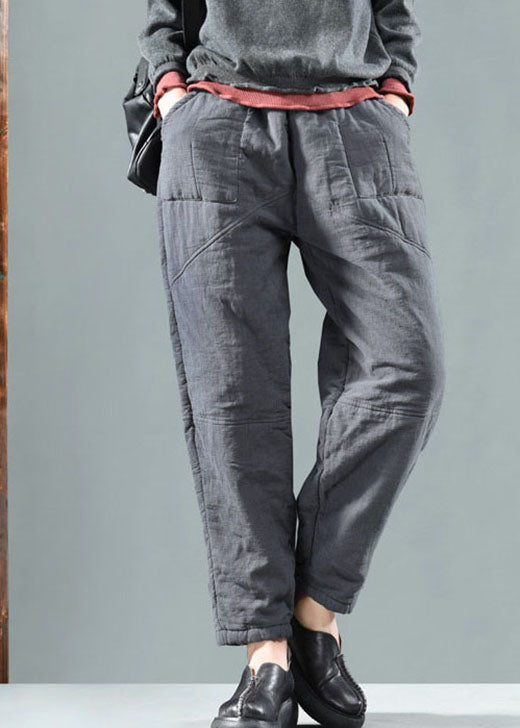 Graue Patchwork-Leinenhose Hose Winter