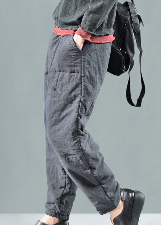 Grey Patchwork Linen Pants Trousers Winter