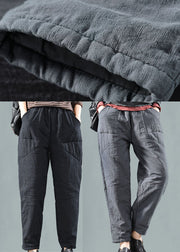 Graue Patchwork-Leinenhose Hose Winter