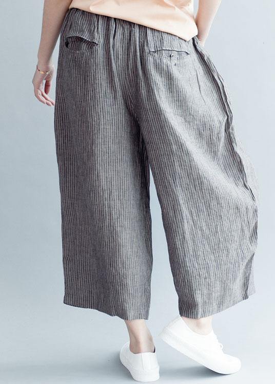 Grey Striped Pockets Wide Leg Fall Casual Pants - bagstylebliss