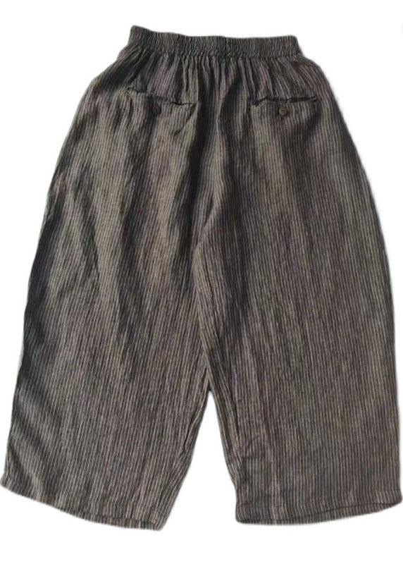 Grey Striped Pockets Wide Leg Fall Casual Pants - bagstylebliss