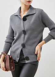 Grey Thick Knit Cardigan Peter Pan Collar Button Down Spring