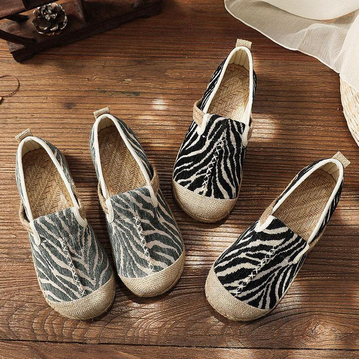 Grey Zebra pattern Cotton Fabric For Women Splicing Flat Shoes - bagstylebliss