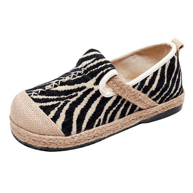 Grey Zebra pattern Cotton Fabric For Women Splicing Flat Shoes - bagstylebliss
