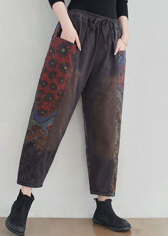 Grey beam Pants Patchwork drawstring Spring