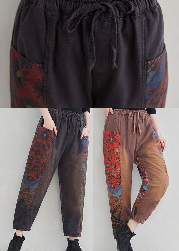 Grey beam Pants Patchwork drawstring Spring