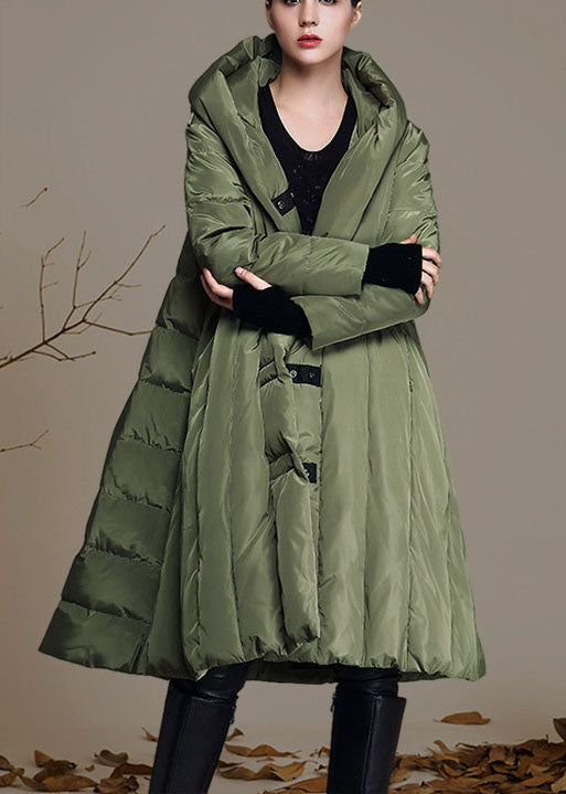 Handmade Army Green hooded Casual Winter Duck Down coat