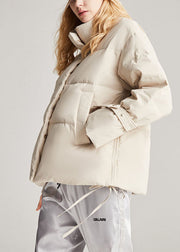 Handmade Beige Pockets fashion drawstring Winter Duck Down Coat