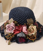 Handmade Beige Ruffled Straw Woven Floral Holiday Bucket Hat