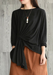 Handmade Black Asymmetrical Linen Top Spring