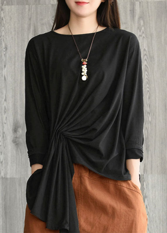 Handmade Black Asymmetrical Linen Top Spring