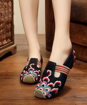 Handmade Black Embroideried Cotton Fabric Flat Shoes