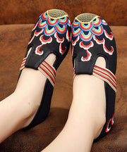 Handmade Black Embroideried Cotton Fabric Flat Shoes