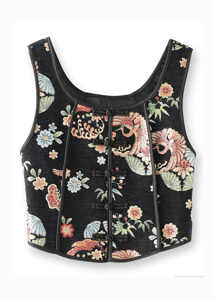 Handmade Black Embroidered Patchwork Cotton Vest Sleeveless