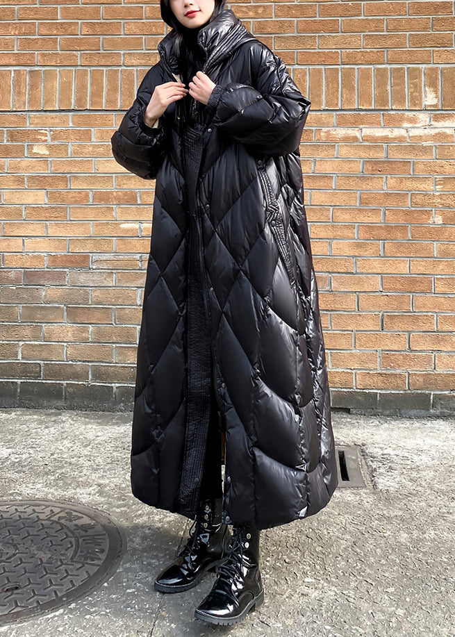 Handmade Black Hooded Lengthen Duck Down Jackets Winter