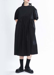 Handmade Black O-Neck Long Summer Cotton Dress - bagstylebliss