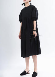 Handmade Black O-Neck Long Summer Cotton Dress - bagstylebliss