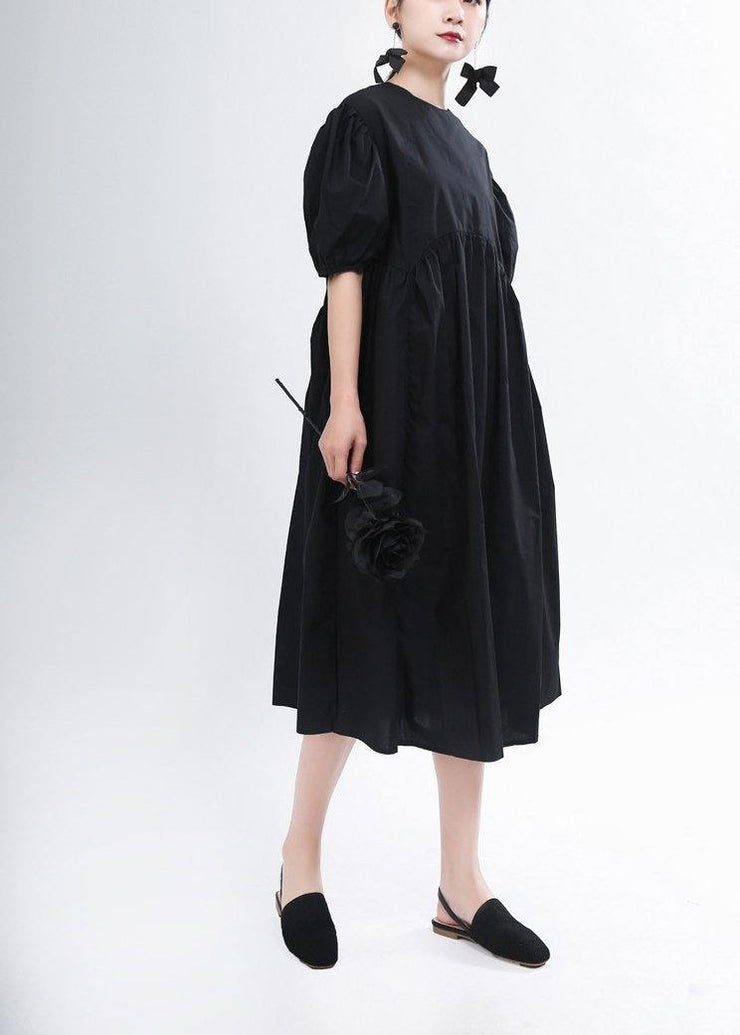 Handmade Black O-Neck Long Summer Cotton Dress - bagstylebliss