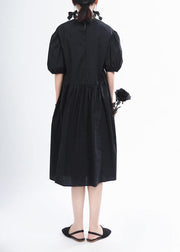 Handmade Black O-Neck Long Summer Cotton Dress - bagstylebliss