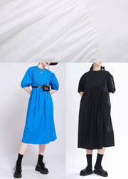 Handmade Black O-Neck Long Summer Cotton Dress - bagstylebliss