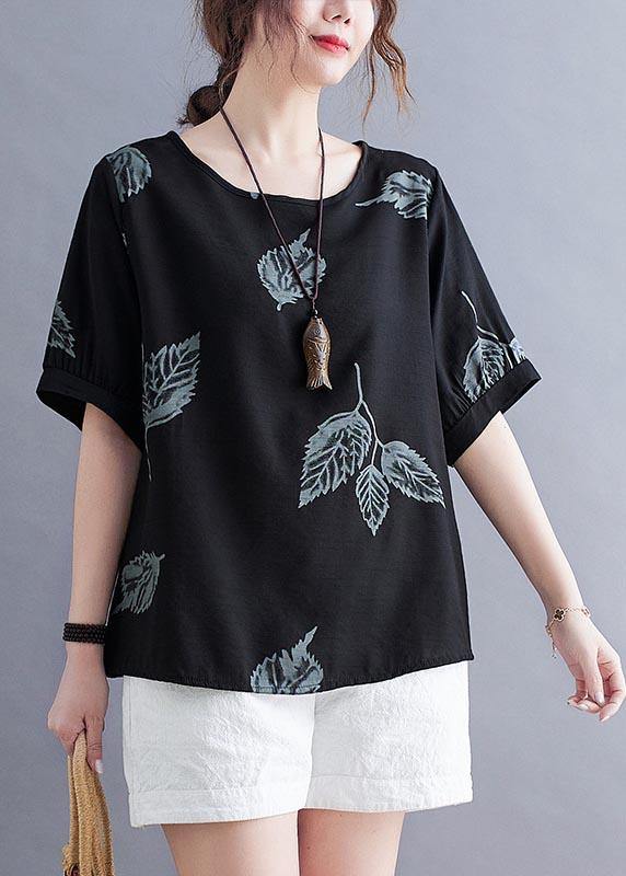 Handmade Black O-Neck Loose Summer Cotton Linen Top - bagstylebliss