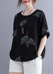 Handmade Black O-Neck Loose Summer Cotton Linen Top - bagstylebliss