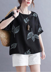 Handmade Black O-Neck Loose Summer Cotton Linen Top - bagstylebliss