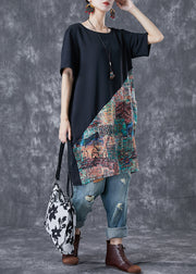 Handmade Black Oversized Patchwork Print Cotton Dress Summer