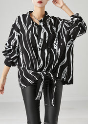 Handmade Black Oversized Print Cotton Shirt Top Fall