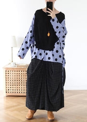 Handmade Black Patchwork Dot Linen Cotton Spring Top - bagstylebliss