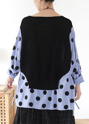 Handmade Black Patchwork Dot Linen Cotton Spring Top - bagstylebliss