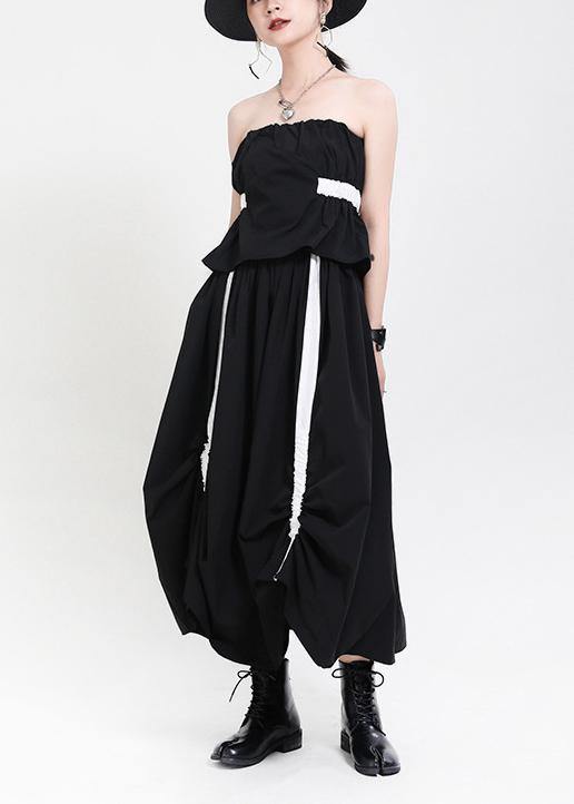 Handmade Black Patchwork Puff Sleeve Mid Dress Summer - bagstylebliss