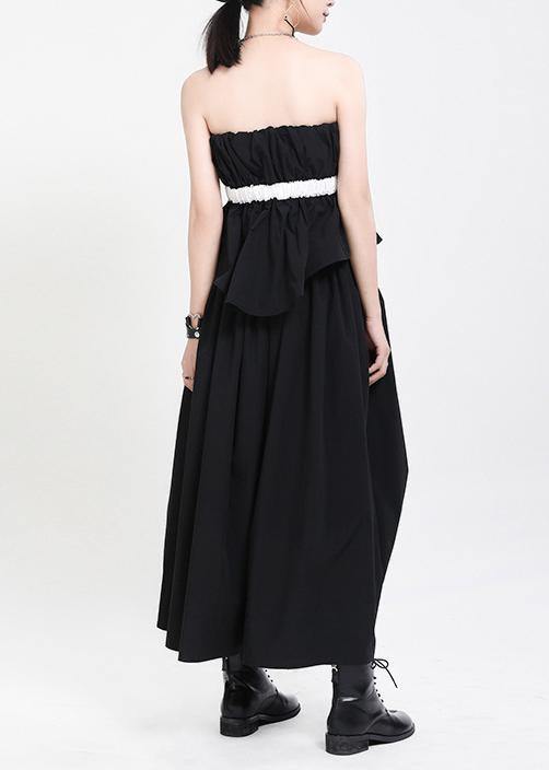 Handmade Black Patchwork Puff Sleeve Mid Dress Summer - bagstylebliss