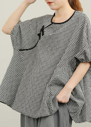 Handmade Black Plaid Button Cotton Shirt Top Summer - bagstylebliss