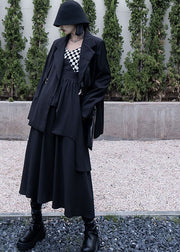 Handmade Black Plaid Patchwork Cotton Spaghetti Strap Long Dress Summer