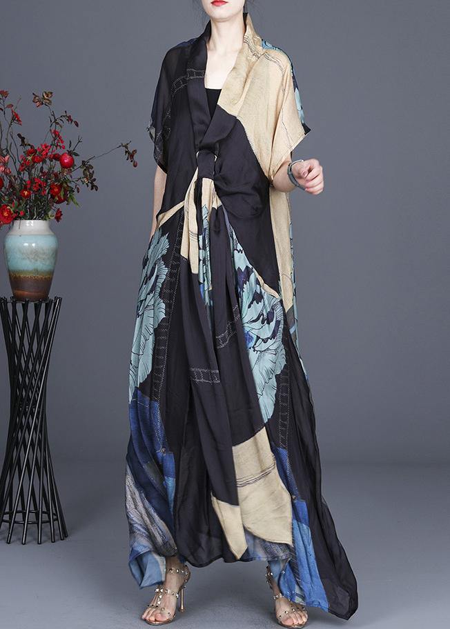 Handmade Black Print asymmetrical design Silk Two Pieces Set Summer Dress - bagstylebliss